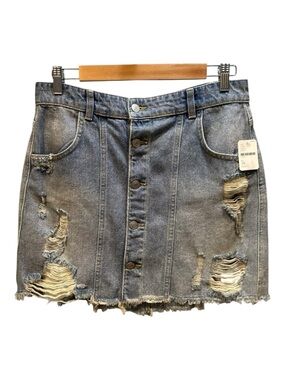 Free People Denim Mink Skirt Jean Skirt Distressed Buttonfly 10 New with Tag